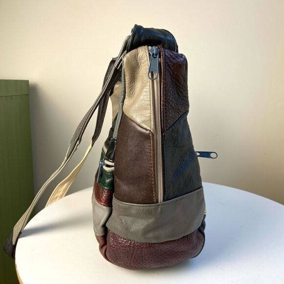 Retro VTG 70s Funky Functional Hippy Patchwork Leather Bag - Picture 10 of 11